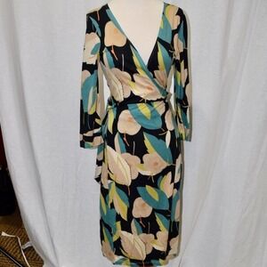 FRENCH CONNECTION multi color blue black cream long sleeve dress, women size 8